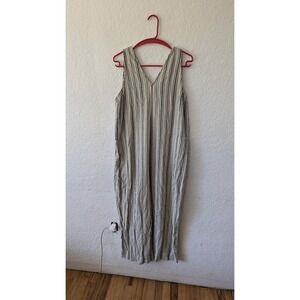 Striped Sleeveless Jumpsuit Casual V-Neck Pockets Comfortable